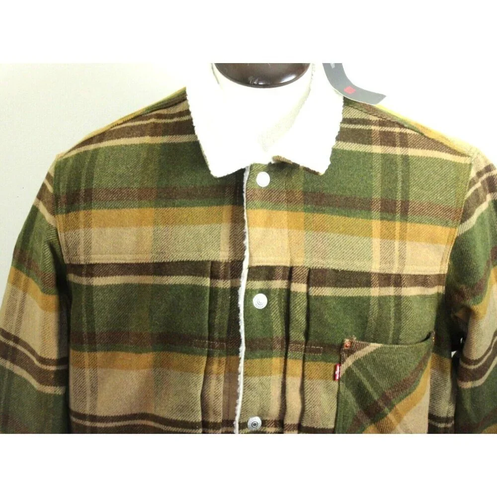 Levi's Strauss Men's Brown Plaid Sherpa Lined Classic Trucker Jacket NWT